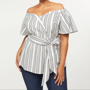 Lane Bryant Striped Off-The-Shoulder Poplin Top